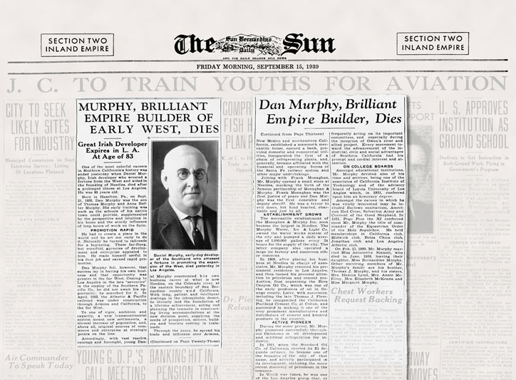 The San Bernardino Daily Sun newspaper obituary for Dan Murphy